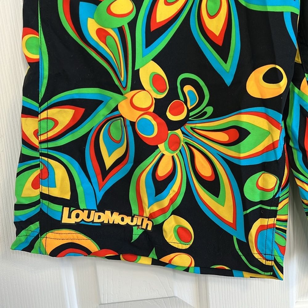 Loudmouth shagadelic black men’s long wide leg shorts large - Picture 3 of 7